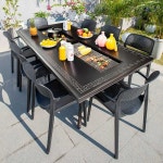 야외바베큐테이블 고기 불판 스토브 마당 옥상 펜션 150x90cm(베이킹)+보르도 의자 6개 : 7days어라운드마켓