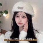 털모자 여성용 가을 겨울용 퍼 베레 모자 금속 라벨 디자인 뒤집어 착용 가능 헤드 사이즈 조절 가능한 라운드 탑 : 레몬트리마켓09