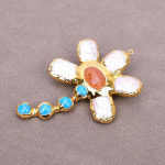 패션브로치 APDGG 대형 담수 재배 화이트 케시 펄 오렌지 마노 블루 터키석 옐로우 골드 도금 브로치 펜던트 55x80mm : 데일리마켓01