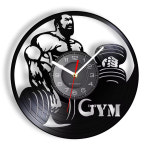 벽시계 거실 인테리어 무소음 벽걸이용 엔틱 예쁜  Powerlifter 홈 체육관 벽 장식 비닐 레코드 시계 역도 강한 남자 피트니스 빈티지 보디... 