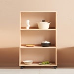 바퀴달린 이동형 원목 3단 오픈선반 작은 다용도수납장 미니책장 H6408 : 구스상회