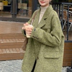 염소울 핸드메이드울자켓 오버핏 겨울 그린자켓 : 제이오르J