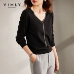 여성 니트티 여자 조끼 가디건 스웨터 여성을위한 VIMLY 양모 가을 하프 슬리브 v-목 슬림 니트 Outwear t-셔츠 블랙 탑 의류 F9293... 