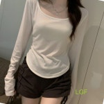 티셔츠 봄 긴팔면티 유넥 라운드넥 기본 티 무지 여성 모달 레이어드 여자 데일리 긴팔 : 이가팸