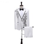 트로트 무대 의상 남자 공연복 수트 반짝이 턱시도 남성 행사복 가수 축제 정장 화이트 자켓 : 히히라라