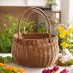 라탄바구니 나들이 촬영소품 바구니 소풍 인조나무 넝갈이 손으로 엮은 장바구니 꽃바구 : 더머그