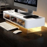 모니터 스탠드 받침대 서랍이 있는 투명한 거치대 LED 조명 PC 스크린 브래킷 랙 야간 램프 데스크탑 스토리지 오거나이저 : 온라인 농수산 공판장