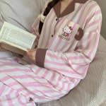 포차코 헬로 키티 50주년 초등 대 학생 기숙사 파자마 잠옷 세트 굿즈 만화 스트라이프 고급 카디건 긴팔 바지 홈 서비스 투피스 용수철 가을... 