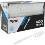 PAMI 일회용 플라스틱 포크 400개 - 파티 웨딩 케이터링용 내구성 있는 식기 : 다이넥시스