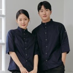 네이비 스탠딩카라 7부 유니폼 칠부조리복 7부조리복 요리사복 주방복 호텔 상의 : 지엔키친
