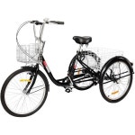 PEXMOR 성인용 세발자전거 2426인치 7단 3륜자전거 여성남성시니어용 세발크루저 자전거 접이식 앞뒤 바구니로 쇼핑휴양소풍 24 INCH... 