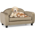 작은 개와 고양이를 위한 모니블룸 반려동물 소파 강아지 소파 탈착식 쿠션이 있는 벨벳 럭셔리 고양이 소파 침대 세탁 가능한 커버 밝은... 