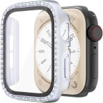 Apple Watch 케이스와 호환되는 블링 케이스 40mm iwatch SE 시리즈 6 5 4 하드 PC 판타지 그라디언트 형광 라인스톤 범퍼 강화 유리... 
