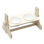 강아지 강아지원목식기 식탁 고양이원목식기 원목 고양이 그릇 2구 1P 화이트 도자기 : 자이스토어