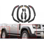 LR Defender 110 2020-2024 2025를 위한 LED 조명이 장착된 6pcs 매트 블랙 확장 휠 펜더 트림 키트 눈썹 액세서리 : 청담스타일6호