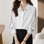 희연 배색 소매 카라 블라우스 긴팔 셔츠 : 희연 샵