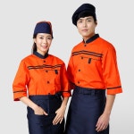 오렌지곤색두줄 차이나 칠부조리복 /쉐프복 식당 주방 유니폼 셰프웨어 : 나래유니폼