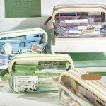 편지지 학교 F7473에 대 한 컬러 사각형 스토리지 주머니를 타격 휴대용 더블 레이어 투명 연필 케이스 펜 가방 : MAREMALL