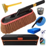 차량 솔 셀프세차 밀대 깔끔한 제설 세차장 왁스 자동차 먼지떨이 세트 순면 : 투명한 최가네