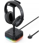 3개의 USB 충전기 TROND 헤드폰 스탠드 충전 포트와 AC 콘센트 데스크 게임용 헤드셋 홀더 5개의 라이트 모드 RGB 행거 액세서리용 게이머... 