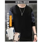 남성 라운드 맨투맨 오버핏 특양면 봄 가을 겨울 캐주얼 대일리 킨팔 티셔츠 : Starlit Fashio