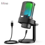 게임용 마이크 게임방송 유튜브 헤드셋 PC 및 Mac에서 녹음 스트리밍을 위한 FIFINE USB 헤드폰 출력 터치 음소거 버튼 3가지 RGB 모드를... 
