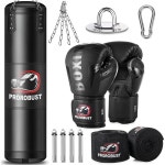 Prorobust 성인용 펀칭백 레드 1.2m4피트 옥스포드 헤비 복싱 백 세트 MMA 킥복싱 복싱 가라테 홈 체육관 트레이닝용 355ml12온스 장갑... 