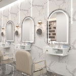 미용실 LED 헤어숍 원형 조명 직각 벽거울 선반 거울 : 글로벌싱지