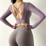 프리미엄 요가복 필라테스 트레이닝 상의 반팔 긴팔 휘트니스  내부 패딩 스포츠 셔츠 여성 여성스러운한 뒤 긴 소매 요가 탑 피트니스 러닝... 