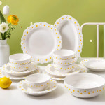 플레이팅접시 세라믹 데이지 양각 크리 에이 티브 요리 가정용 야채 쌀 수프 그릇 저녁 식사 접시 세트 조합 식기 : 네미아