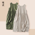 브이넥 통관 조끼 숲 스커트 린넨 여성용 여름 빅사이즈 엄마 선물 : 진store