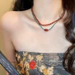 [지앤지]AMI 원석목걸이 심플한 비즈목걸이 여름 악세사리 레이어드 원석 목걸이 연예인 팔찌 원석초커 : 우주 굿즈