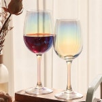 오로라 와인잔 2P세트 홀로그램 샴페인잔 350ml 홈파티 와인글라스 집들이 신혼부부 선물 : 유니월드101