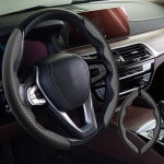 여성 및 남성을 위한 새로운 탄소 섬유 텍스처 스티어링 휠 커버 안전 미끄럼 방지 자동차 액세서리 유니버설 핏 99 프로텍터블랙 Black... 