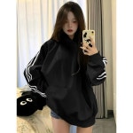 여성용 후드티 루즈핏 두꺼운 후드 스웨트셔츠 Navy blue fleece-lined thickened C0044-2 front : 루에코마켓