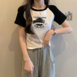 퓨어 코튼 프론트 숄더 핫 걸 짧은 타이트 핀치 허리 반팔 티셔 873N257554 : 노마드몰4