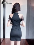 홀복 미니원피스 이브닝 초미니 블랙 파티복 드레스 G5279 블랙 뒷면 지퍼 : 리본이즈