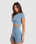 Gymshark 짐샤크 코튼 심리스 크롭 탑 페이디드 블루 : SPORTICA