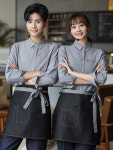 카페유니폼 바리스타 유니폼 커피숍 음식점서빙복 허리형 앞치마 짧은소매 여자 회색 : 감추어진 보화