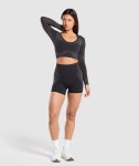 Gymshark 짐샤크 블러 심리스 롱 슬리브 크롭 탑 블랙/아스팔트 그레이 : SPORTICA