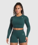 Gymshark 짐샤크 어댑트 플렉 심리스 롱 슬리브 크롭 탑 다크스트 틸/펑셔널 틸 : SPORTICA