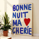 현대 좋은 밤 프랑스어 Bonne Nuit Ma Cherie 사랑 커플 따옴표 벽 아트 인쇄 캔버스 터 거실 : 귀여운아이스베어
