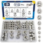 ZQZ 113팩 락 너트 모음 키트 632 832 1024 1032 516인치-18 38인치-16 12-13 14-20 SAE 나일론 인서트 육각 락너트 세트 304... 