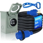 30암페어 전원 투입구 상자 및 25개FT 발전기 코드 125V250V 비상 전원 콤보 키트 NEMA 4프롱 발전기 플러그 NEMA L1 30 Amp Box + 25 FT... 