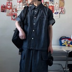 남자반팔청자켓 남자청셔츠 오버핏데님셔츠 : 168스튜디오