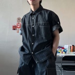 남자반팔청자켓 남자청셔츠 오버핏데님셔츠 : 168스튜디오