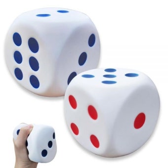 [2] 2팩 7.9cm(3.1인치) 폼 주사위 스트레스 볼, 스퀴시 주사위 스퀴즈 스트레스 볼 장난감, 6면 도트 포함, 어린이, 청소년, 성인용 보드 게임...