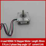 4리드 NEMA 16 스테퍼 모터 길이 20mm 8 N.cm 2상 스텝 각도 1.8  전류 0.4A 단일 출력 샤프트 : 현진47