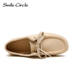 스마일 서클 스웨이드 가죽 플랫 슈즈 더비 Beige : 미나미마켓