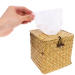 짠 조직 라운드 냅킨 케이스 종이 타월 홀더 보관 광장 고리 버들 바구니 데스크탑 홈 티슈 상자 장식 1. Khaki : 에이치에스라이프몰4